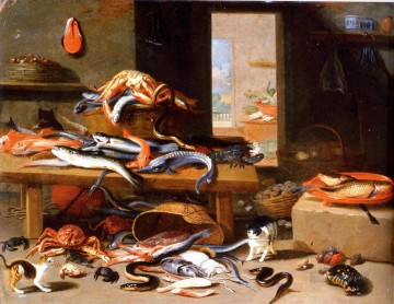 Cat Painting - cat and so many fishes